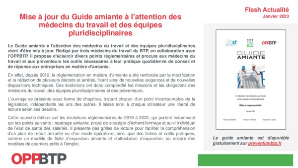 L'OPPBTP a mis à jour son guide amiante | BATI-Today